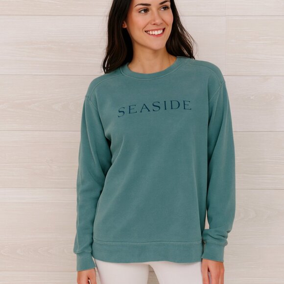 Seaside Crewneck Sweatshirt Blue Green Pullover Long Sleeve Women’s Size M - Picture 1 of 8